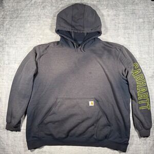 Carhartt Sweatshirt Mens 2XL Gray Pullover Sleeve Logo Hoodie Sun Faded K288